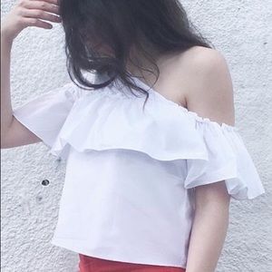 White One Shoulder Frill Top